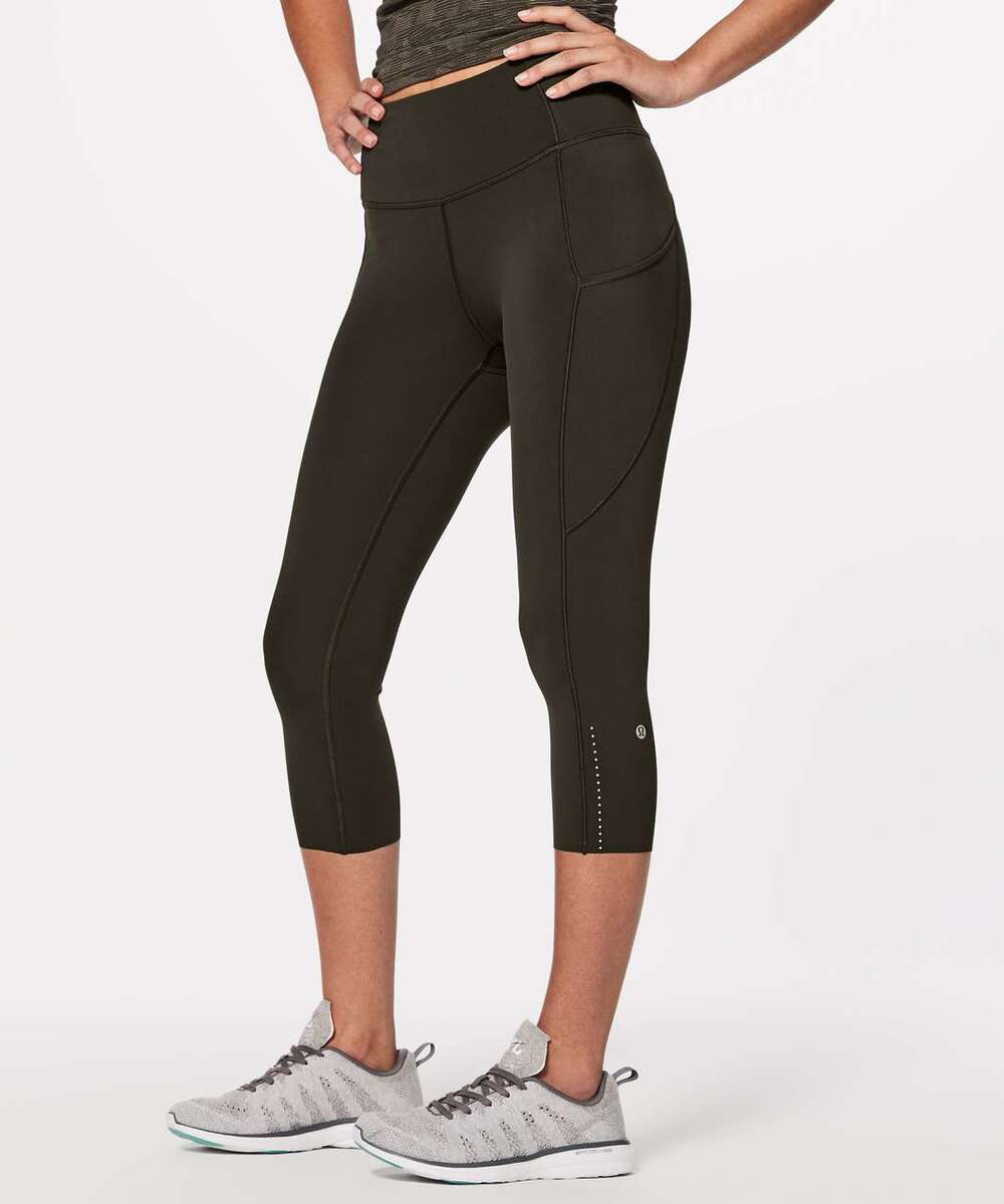 Lululemon Fast & Free Crop 19" Dark Olive Size 4 Nulux High Rise Run Gym Cardio